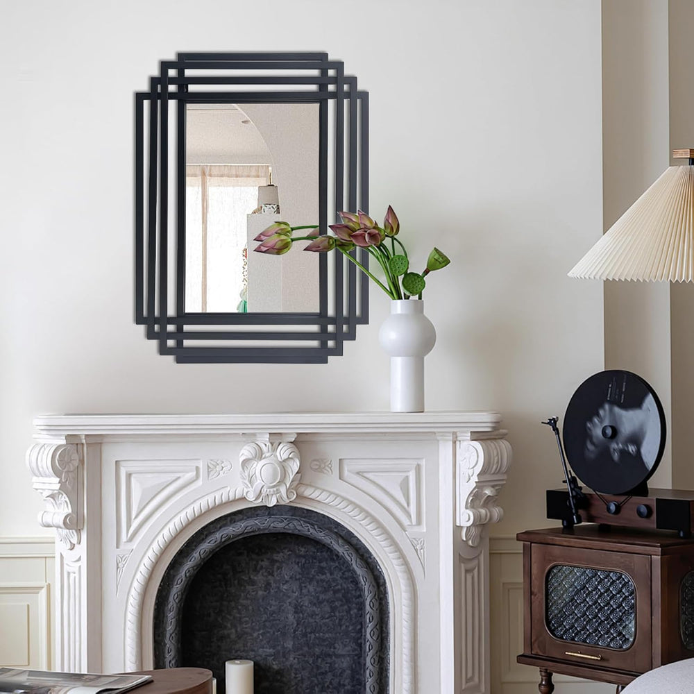 24"x18" Rectangle Decorative Mirror with Black Geometric Frame