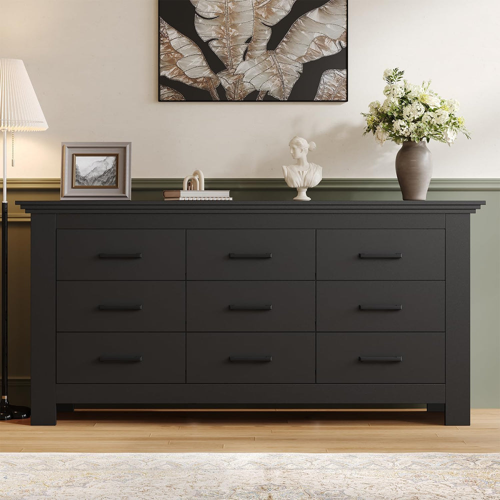 9 Drawer Dresser for Bedroom, Wood Dresser Chests of Drawers with Metal Handl...
