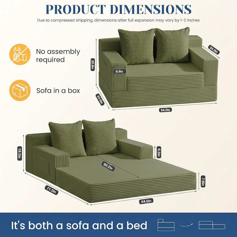 Convertible Sofa Bed,Small Boneless Couch & Boneless Loveseat,Pull Out Co...