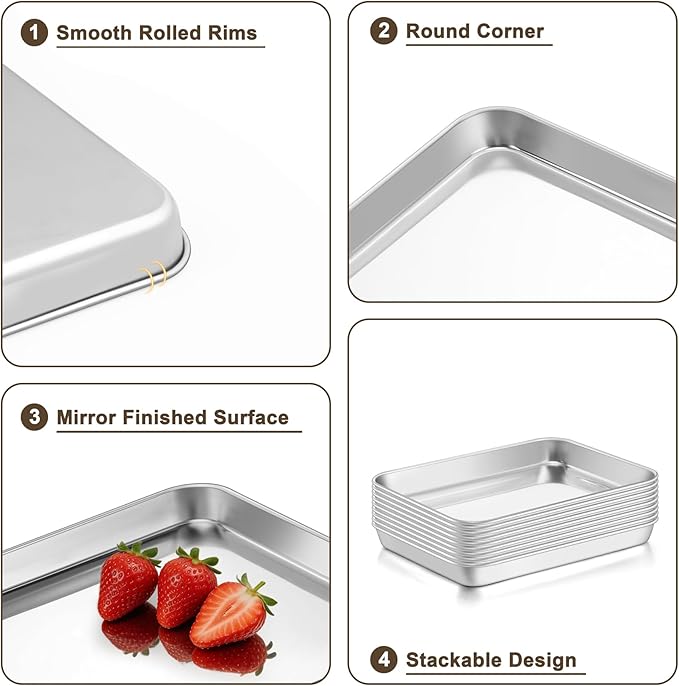 TeamFar Toaster Oven Tray, 6 Pack Stainless Steel Small Baking Sheet Pan Set - Image 3