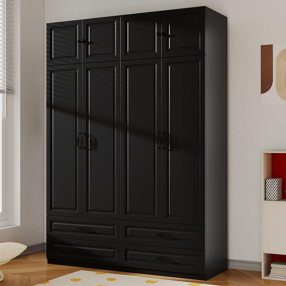 Black Armoires Wardrobe Closet with 4 Drawers and 4 Doors: 88" H