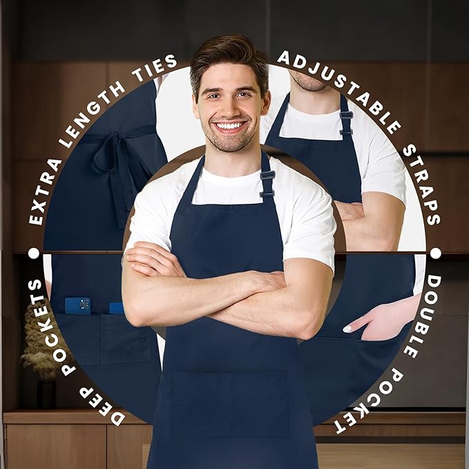 Adjustable Bib Apron 100% Polyester Kitchen Aprons Waterdrop Resistant Aprons - Image 4