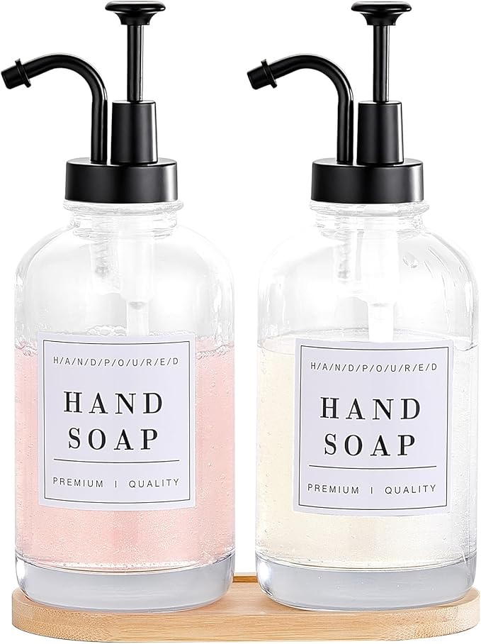 Glass Soap Dispenser with Pump, Countertop Soap and Lotion Dispenser Set of 2 by POLLOCKDirect