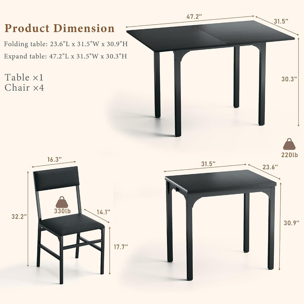 HUAHUU Dining Table Set for 4, Extendable Kitchen Table Cushion Chairs Set of...