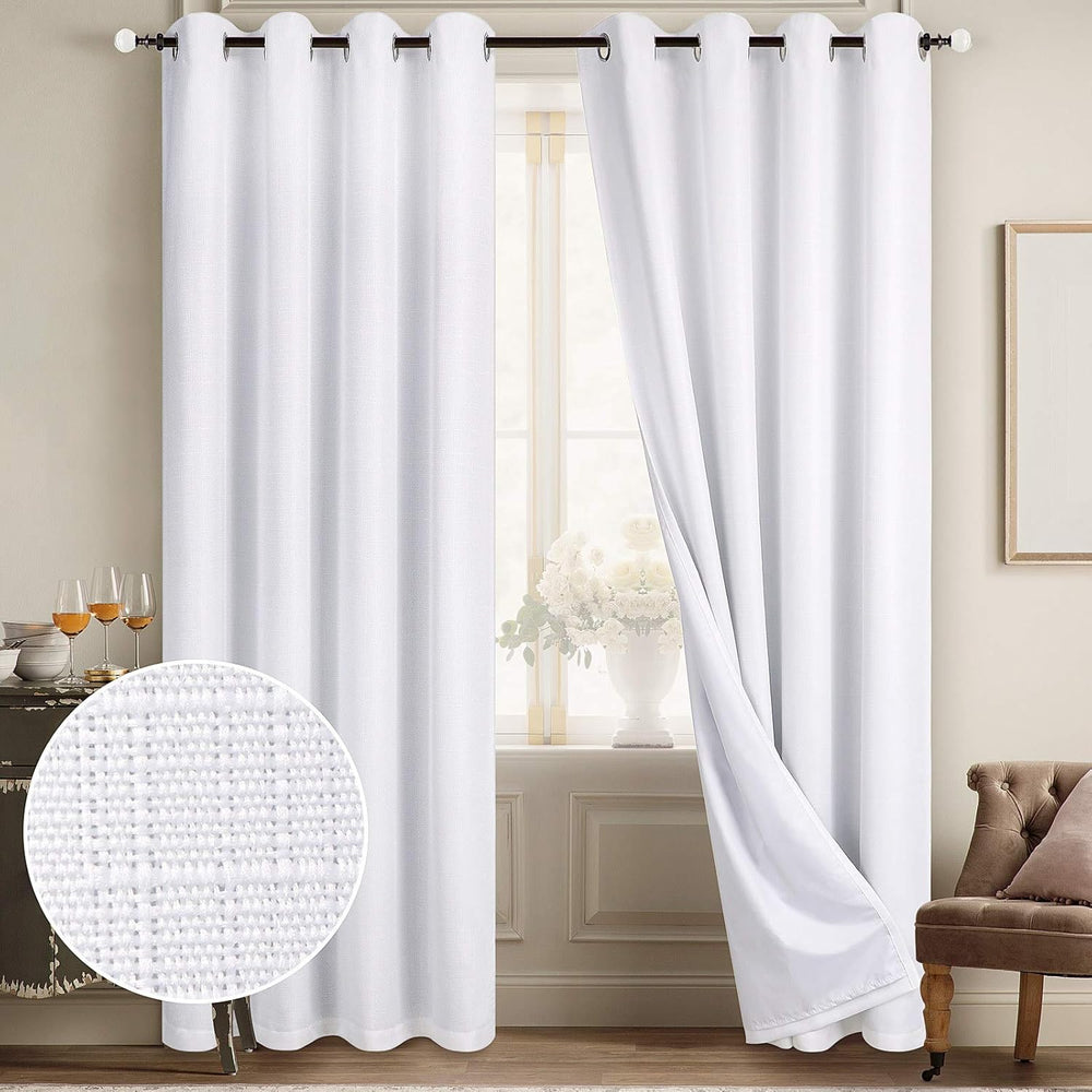 Diraysid 100% Blackout White Curtains Linen Curtains for Bedroom Grommet Ther...