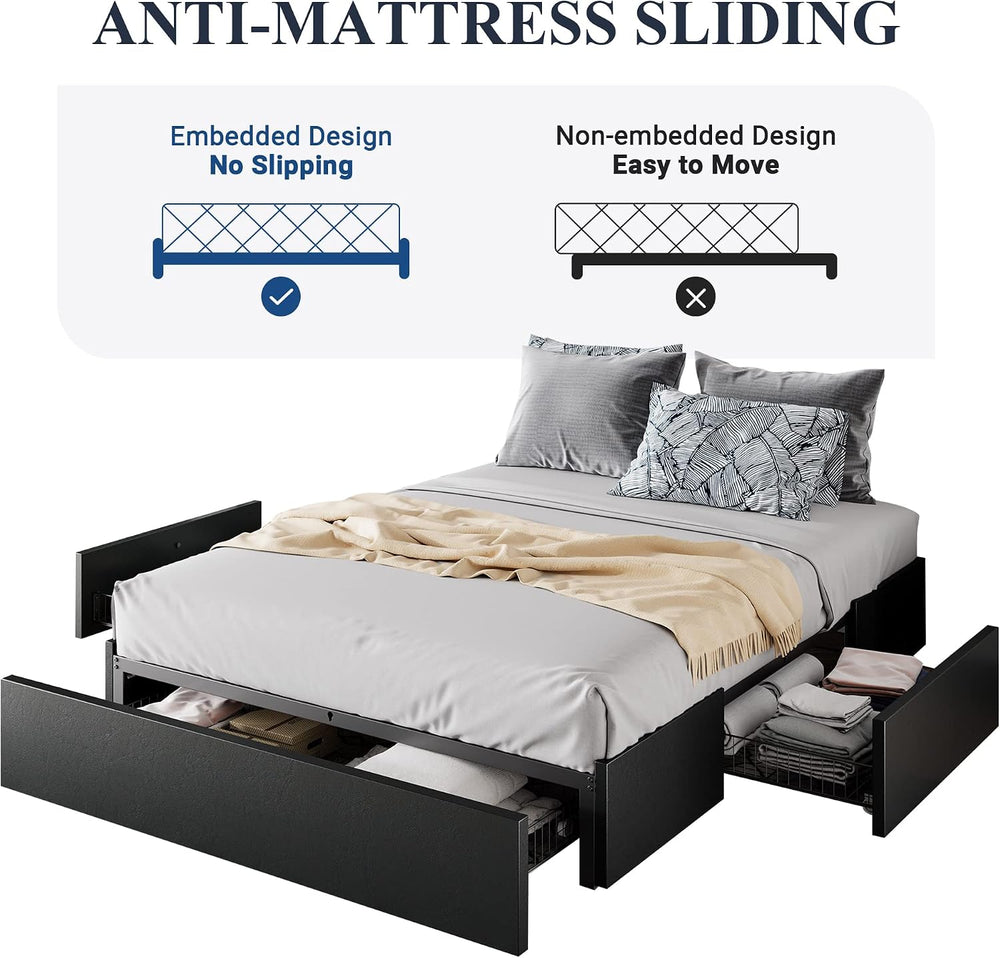 Allewie Full Size Platform Storage Bed Frame with 3 Drawers, Black