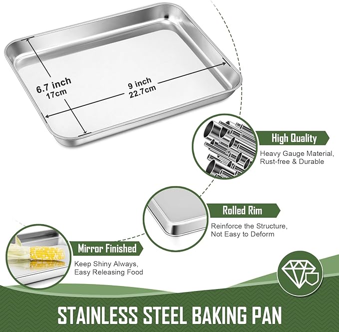 9 Inch Baking Sheet Pan with Cooling Rack Set, Joyfair Stainless Steel Toaster - Image 2