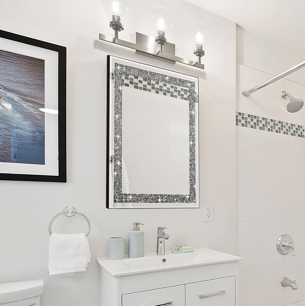 Rectangular Crystal Crush Diamond Mirror for Wall Decoration 20x16 Inch