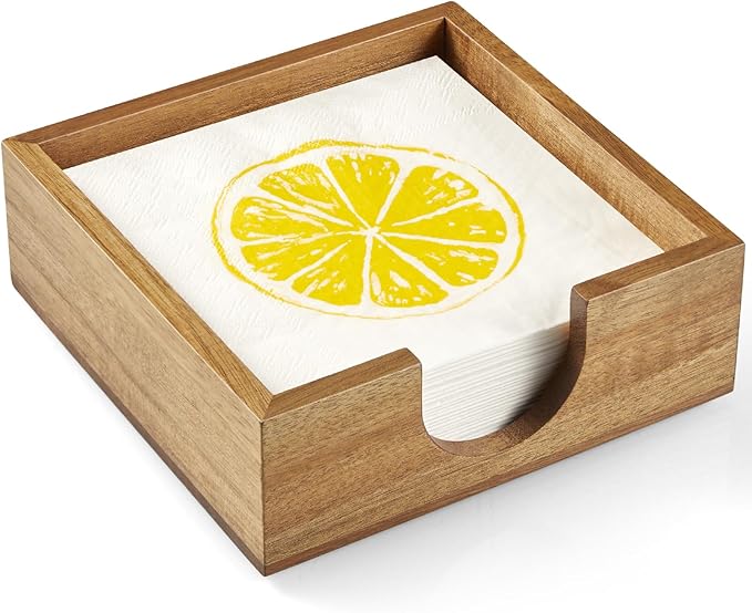 Bivvclaz Acacia Wood Cocktail Napkin Holder, Beverage Napkin Holder by Bivvclaz