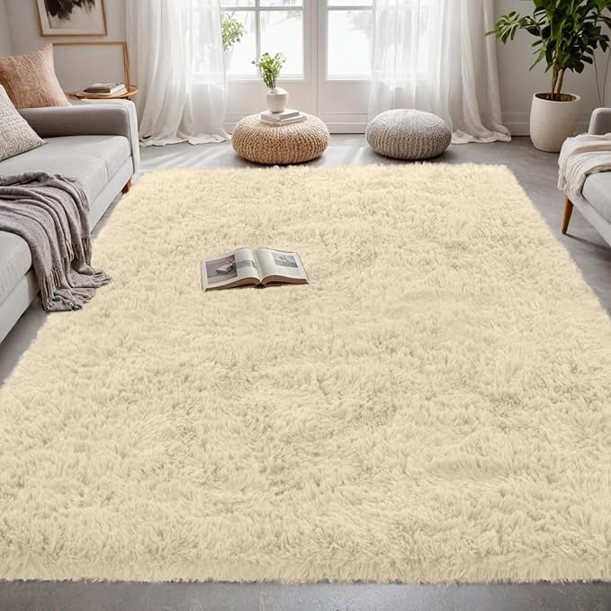 4x6 Area Rugs for Living Room Rug: Soft Fluffy Shag Beige Rugs for Bedroom - Image 3