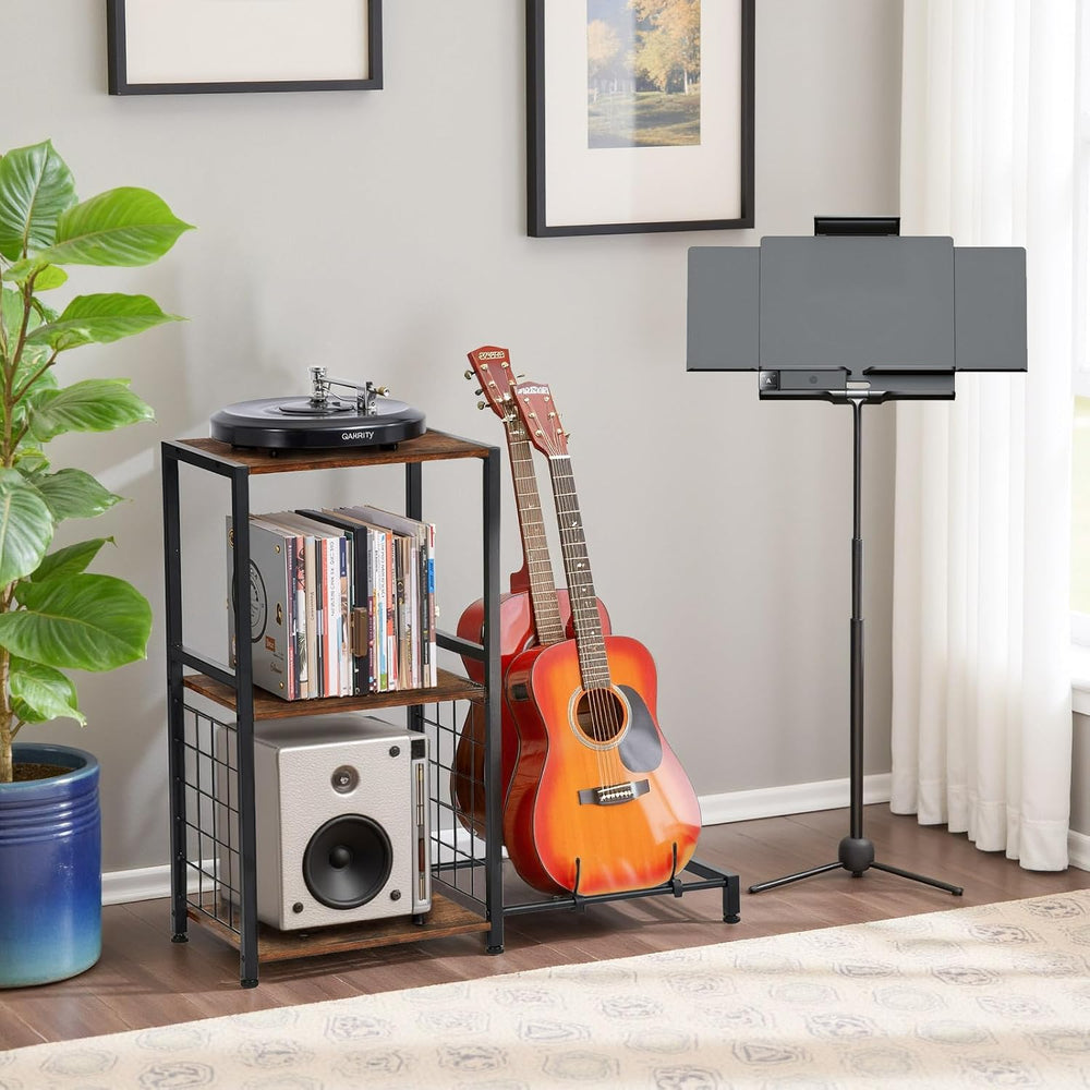 FurnitureR Multifunctional End Table with Guitar Stand, Industrial Style 3-Ti...