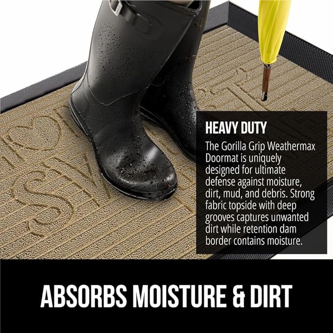 GORILLA GRIP 100% Waterproof All-Season WeatherMAX Doormat, US Designed Natural - Image 4