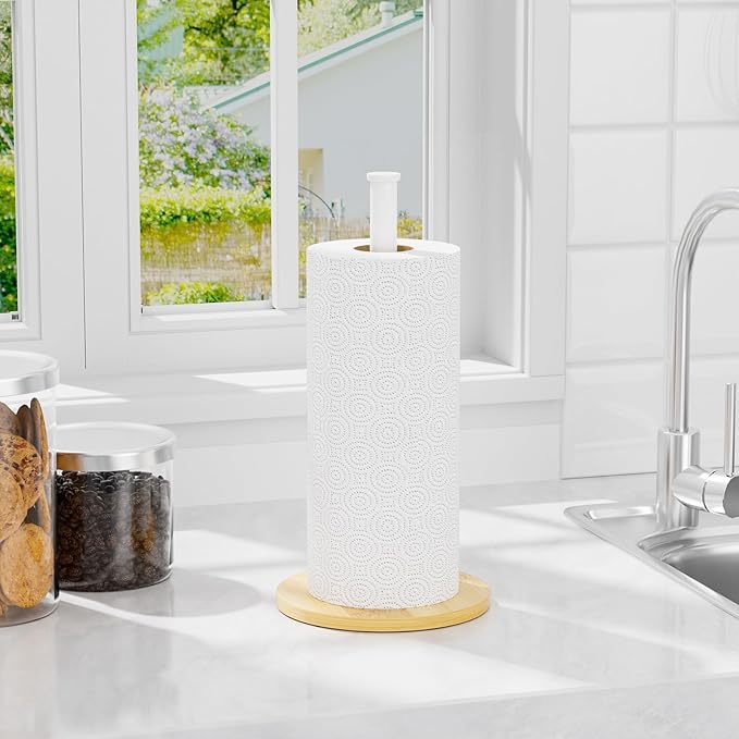 Wooden Paper Towel Holder Countertop, Non-Slip Base, Stainless Steel, - Image 6