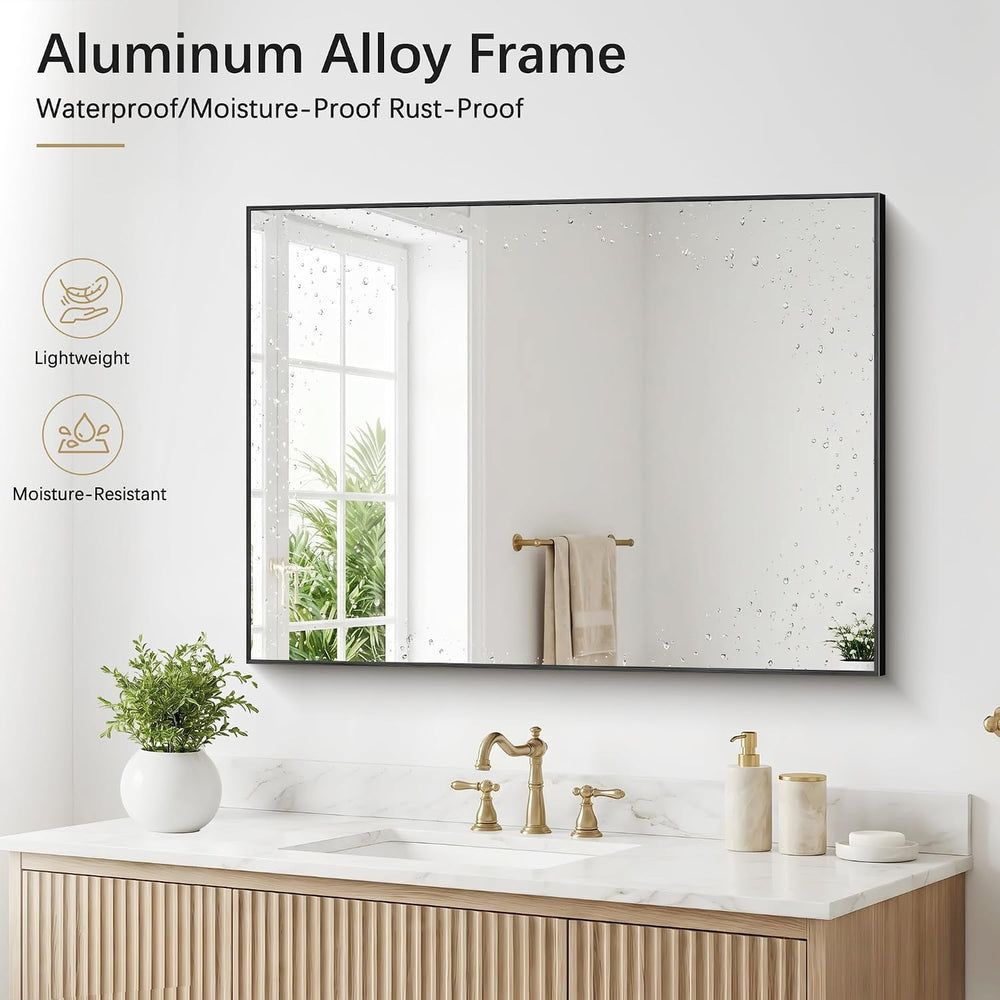 Black Bathroom Mirror for Wall, 30x40 Inch Rectangle Mirrors with Metal Frame...