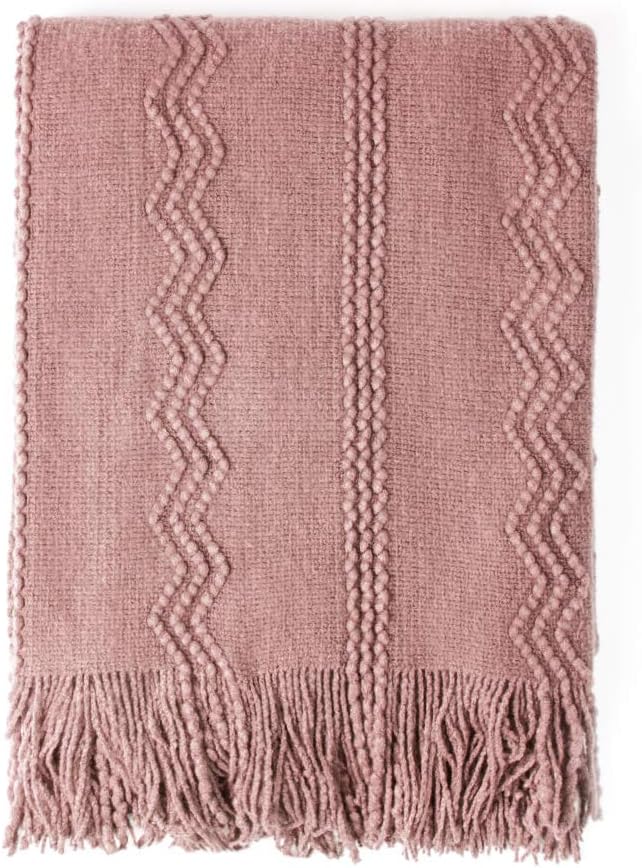 BOURINA Coral Pink Throw Blanket 50 x90 Inches Textured Solid Soft Sofa Throw by BOURINA