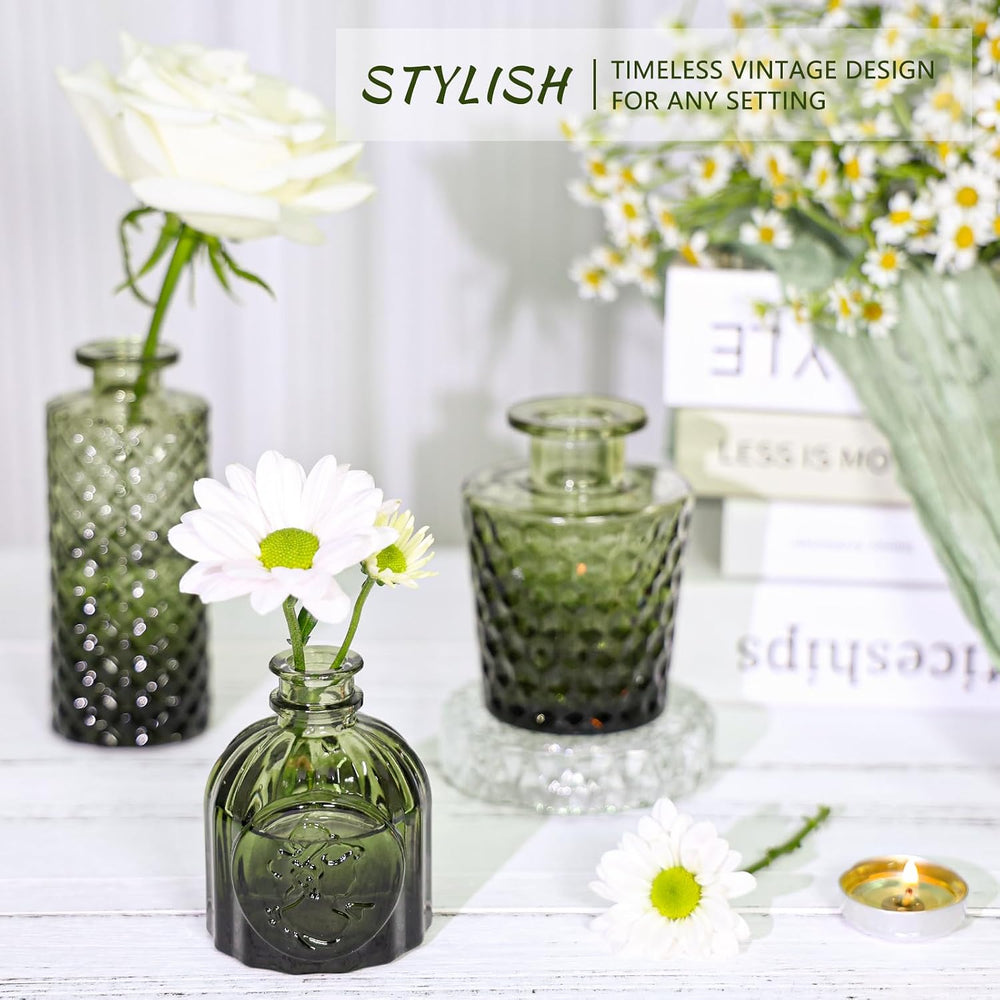 SUPMIND 12pcs Glass Bud Vase Set, Green Small Flower Vases for Centerpieces