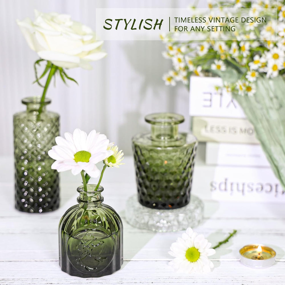 SUPMIND Glass Bud Vase Set of 24, Small Green Flower Vases for Centerpieces