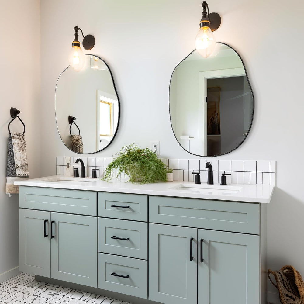 Black Irregular Mirror for Bathroom Asymmetrical Wood Vanity Mirror 24"x...
