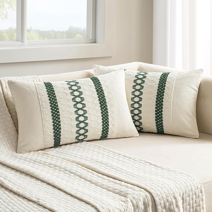 MIULEE Set of 2 Dark Green Boho Christmas Decorative Lumbar Pillow Covers 12x20 - Image 8