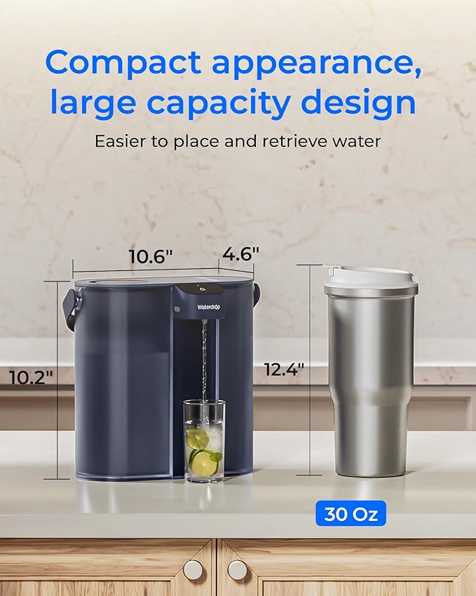 Waterdrop ED02B Compact Electric Water Filter Pitcher, 200-Gallon Rechargeable