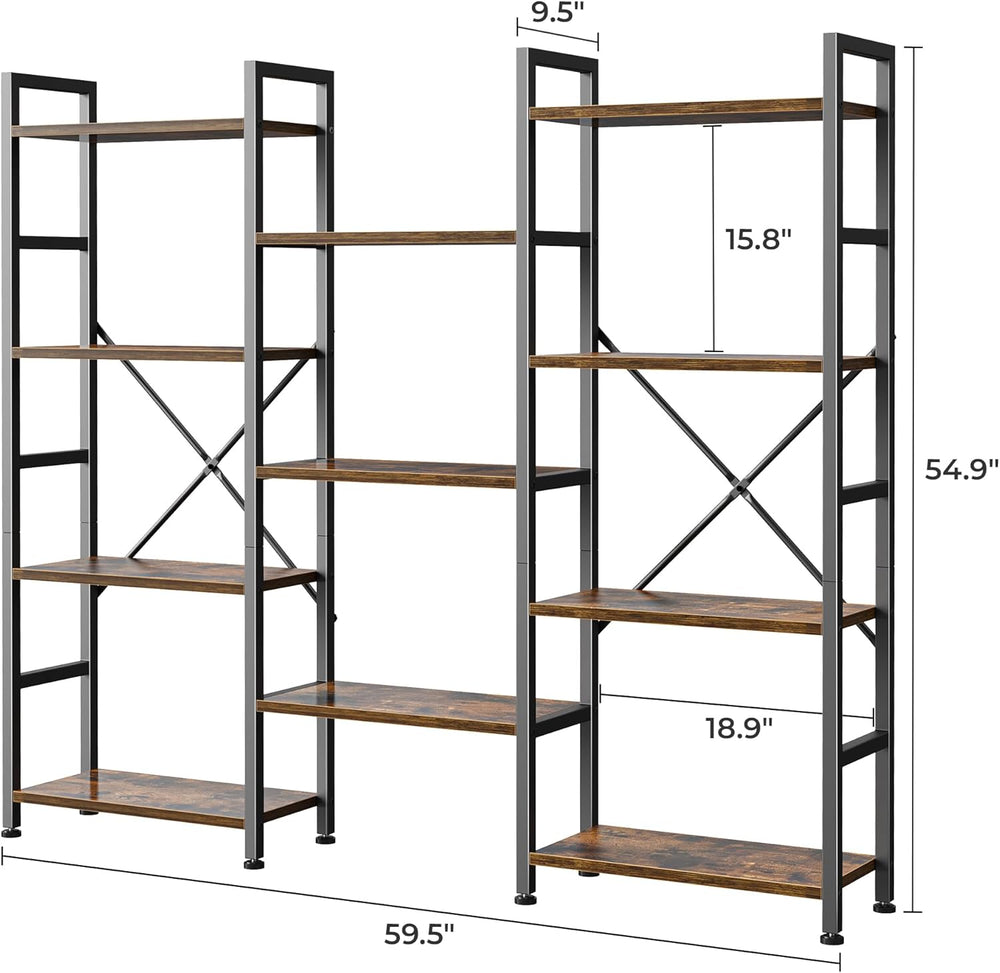 SUPERJARE Triple Bookshelf, Bookcase with 11 Open Display Shelves, Wide Book ...