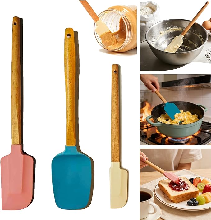 3PCS Silicone Spatula Wooden Handle Set, Heat Resistant Silicone Spatula by Unknown