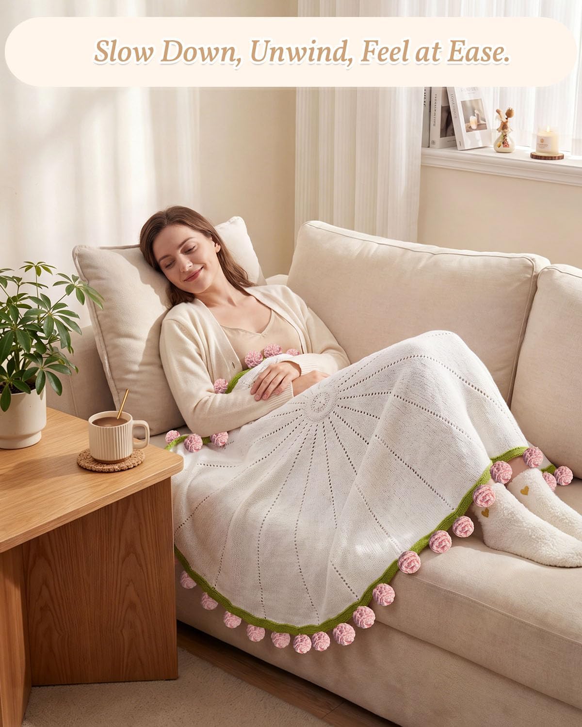 Get Well Gifts for Women After Surgery Flower Blanket Care Package Women | Crochet Flower Blanket, New Mom Postpartum Self Care Package Best Friend Birthday Gifts for Women Gift Baskets Girlfriend Set