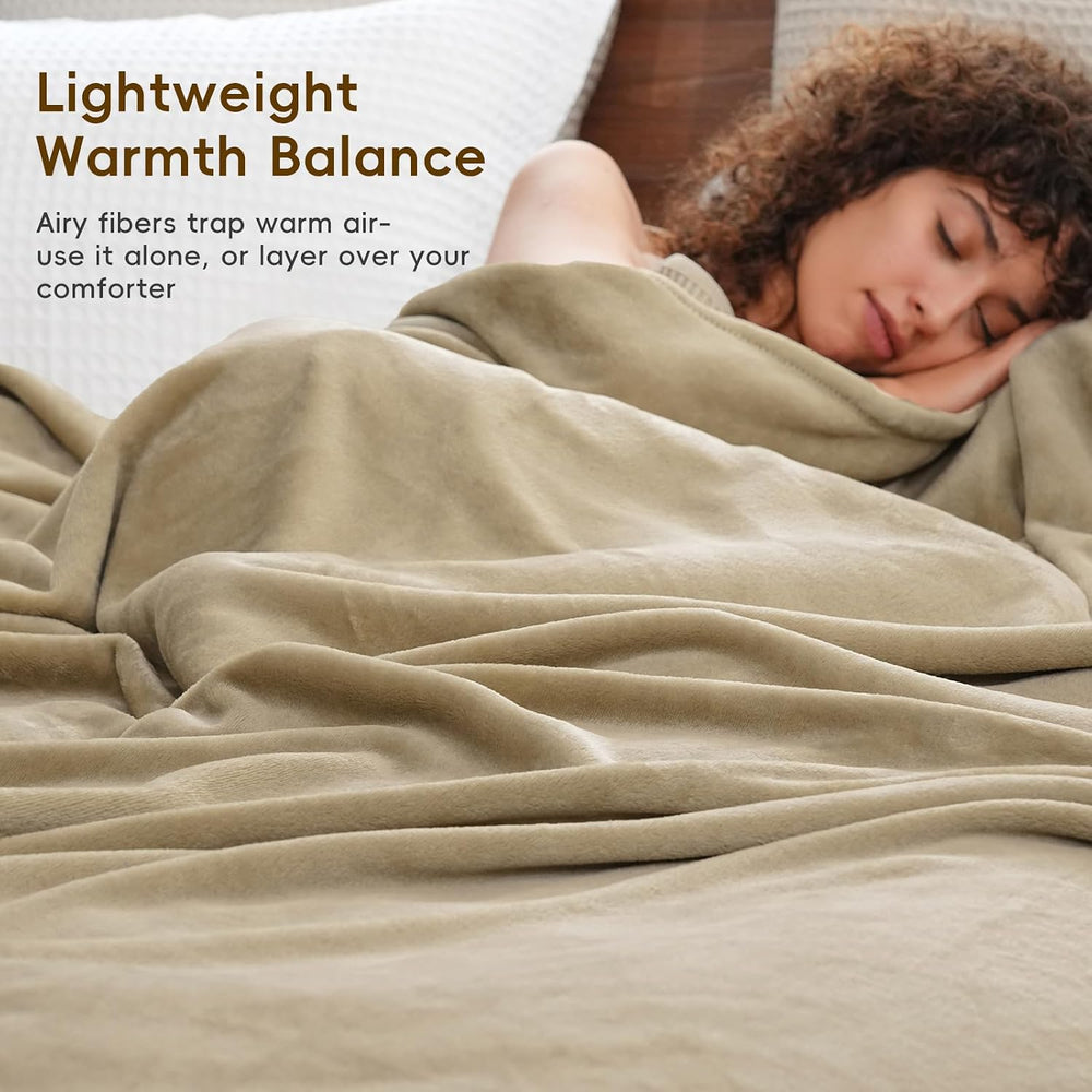 PHF Fleece Blanket King Size 108x90-300GSM Lightweight Airy Warmth, Khaki