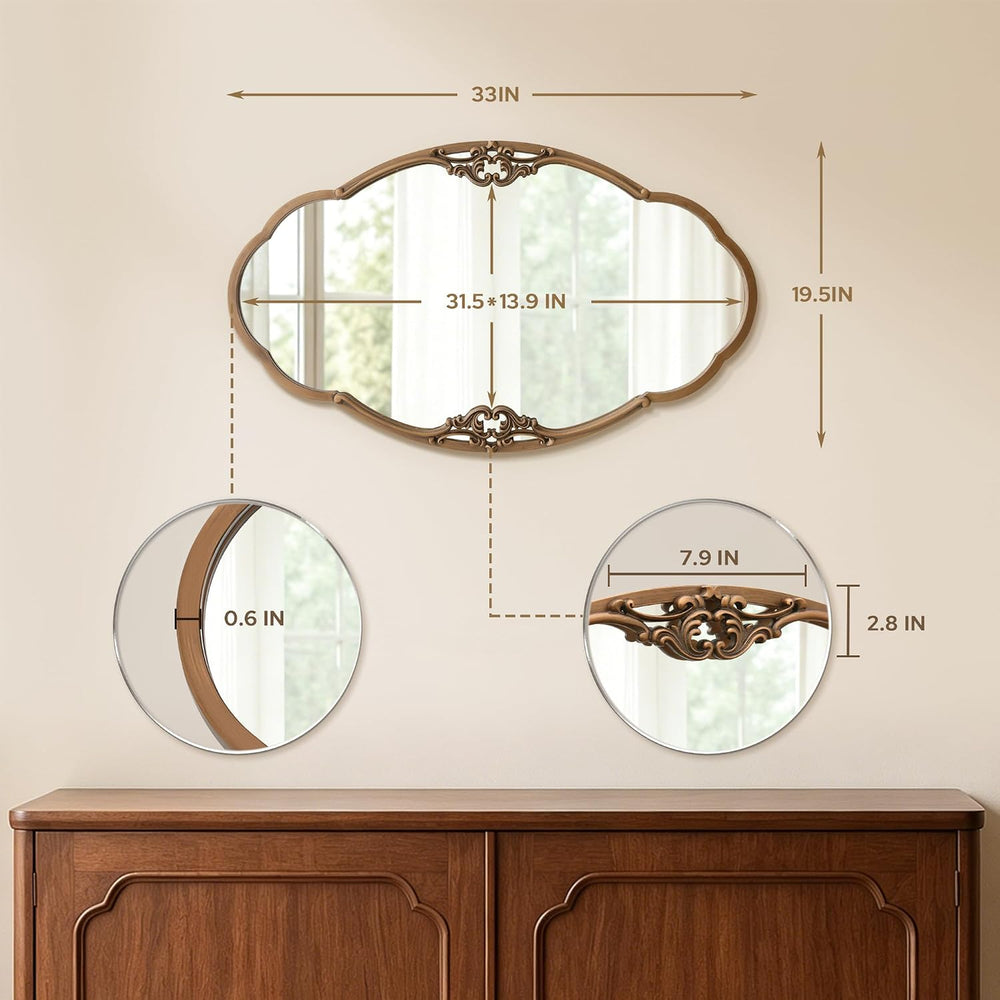 Vintage Gold Wall Mirror: 33"x19.5" Medium Antique Oval Mirror