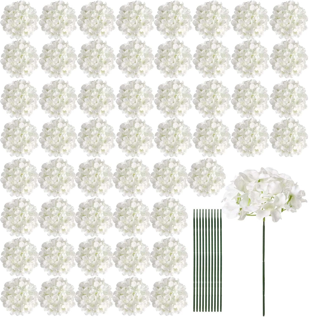 Auihiay 64Pcs Hydrangea Artificial Flowers Bulk, Silk White Hydrangeas