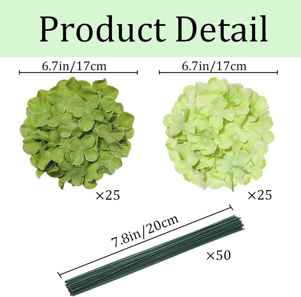 50 Pcs Faux Green Mix Hydrangea Artificial Flowers Bulk Fake Flowers