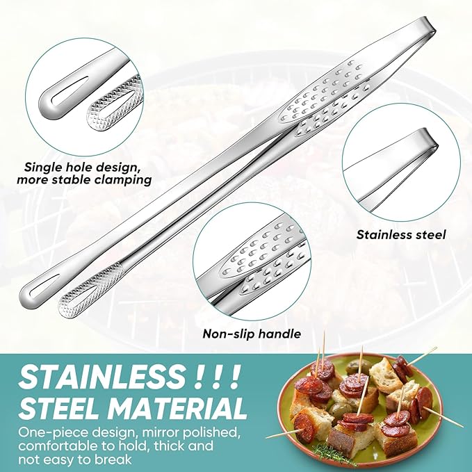 meekoo 6 Pcs 9.5 Inches Stainless Steel Korean BBQ Grill Tongs Japanese - Image 3