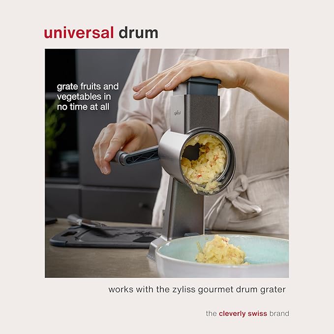 Zyliss E900059 Universal Drum Grater, Stainless Steel, Grating Apples,