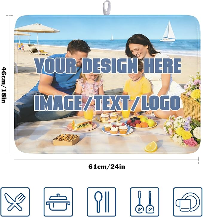 Custom Dish Drying Mat for Kitchen Counter Design Your Photo Text Business Logo - Image 2