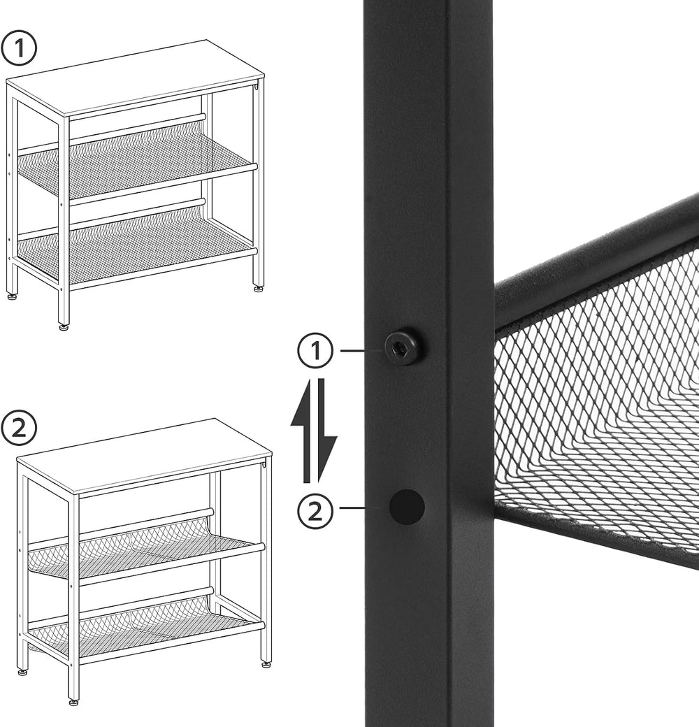 HOOBRO Black Side Table, 3-Tier Metal Side Table, Small Black Table with 2 Fl...