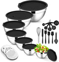 E-far Mixing Bowls with Lids Set, Size 7, Nesting Design & Black Airtight Lid by E-far