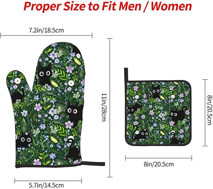 Spring Funny Black Cat Hot Pads and Oven Mitts Heat Resistant, Cute Cat Lover & - Image 4