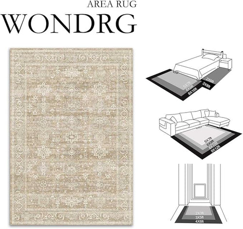 5x7 Washable Area Rug for Living Room Bedroom Vintage Beige Soft Low Pile - Image 2