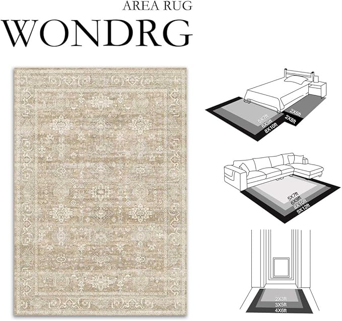2x3 Washable Area Rug for Entryway Kitchen Vintage Beige Non Slip Low Pile Door - Image 2