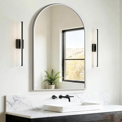 FICTOR 24" x 36" Arched Bathroom Vanity Mirror for Over Sink, Silver