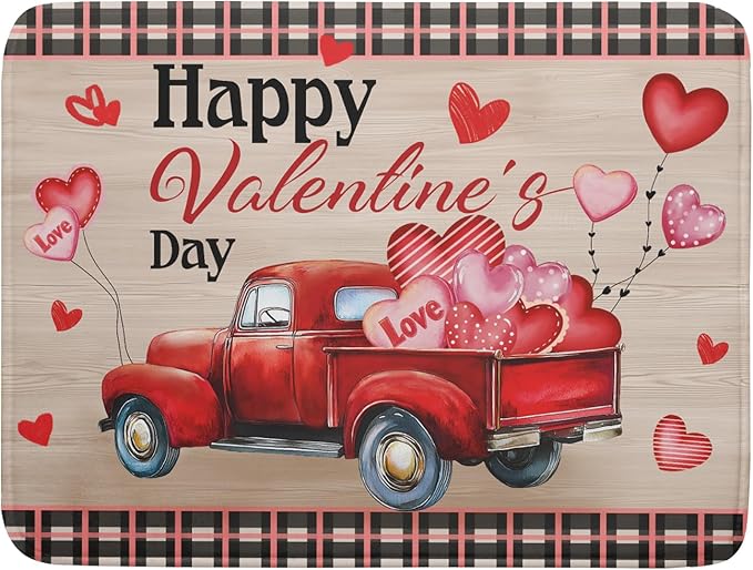 Valentine's Day Truck Dish Drying Mat 18x24 inch Love Heart Washable Absorbent by Giwawa