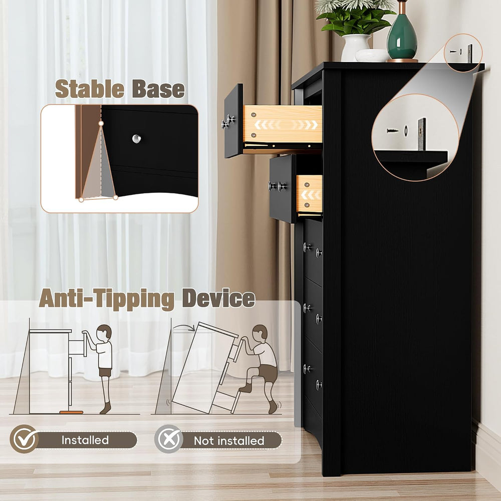 Furmax Tall Dresser, 5 Drawer Dresser for Bedroom, Black