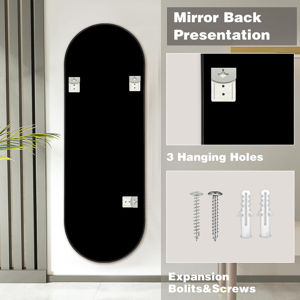 Niccy Oval Full Length Mirrors, Long Wall-Mounted Mirror, Black, 48"×16&...