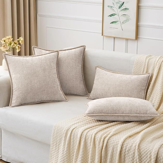 MIULEE Pack of 2 Couch Throw Pillow Covers 18x18 Inch Natural Beige Farmhouse - Image 5