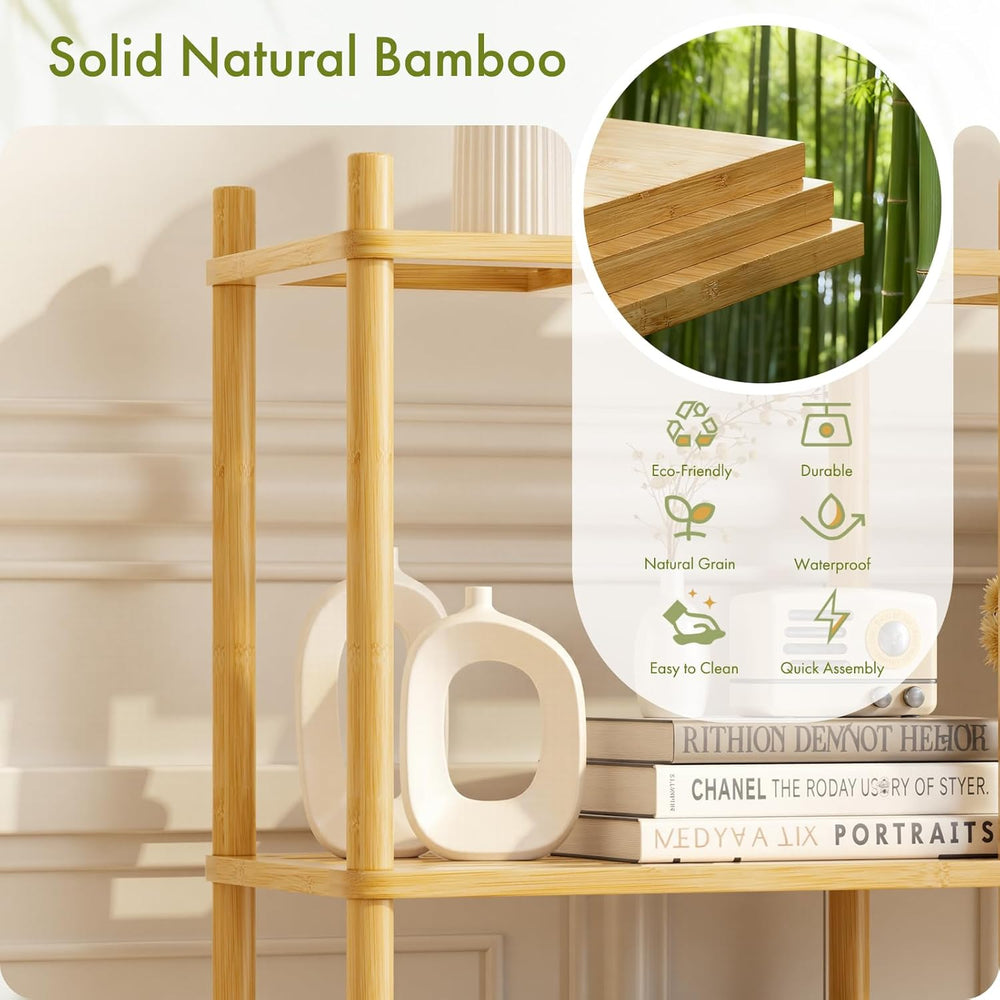 Book Shelf, 4 Tier Bamboo Bookshelf, Tall Bookcase with 8 Open Display Shelve...