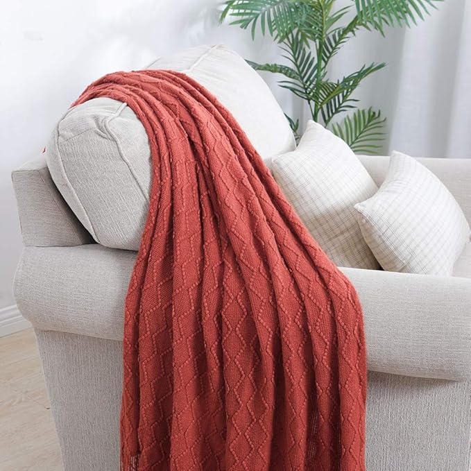 BOURINA Rust Throw Blanket 50 x90 Inches Textured Solid Soft Sofa Throw Bed - Image 2