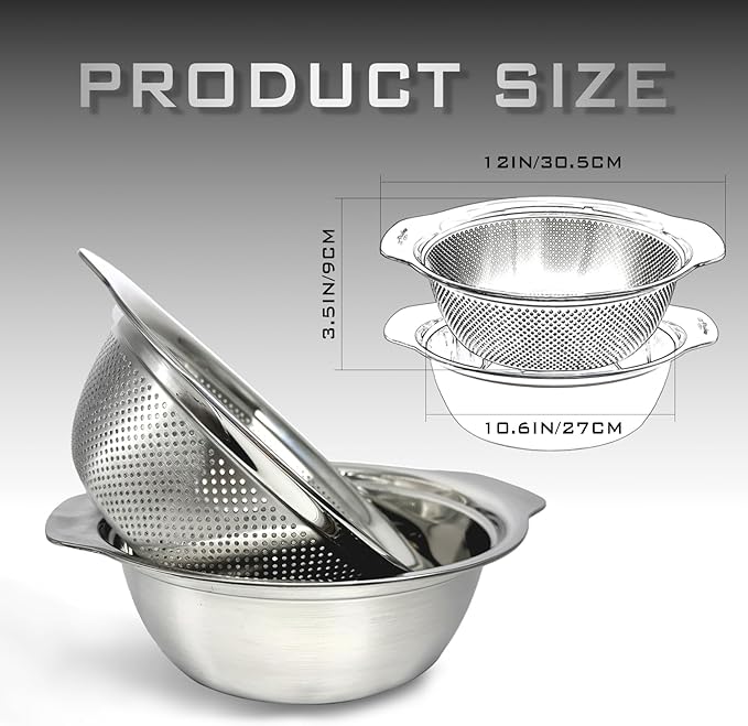 2 PCS Stainless Steel Colander, 3.5 QT 18/8 Stainless Steel Strainer, Colander - Image 2