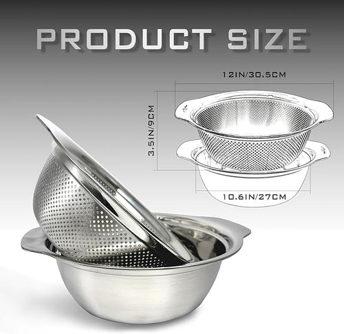 2 PCS Stainless Steel Colander, 3.5 QT 18/8 Stainless Steel Strainer, Colander - Image 2