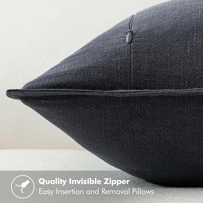 MIULEE Decorative Linen Pillow Covers 18x18 Inch Dark Gray ​Boho Farmhouse​ - Image 3