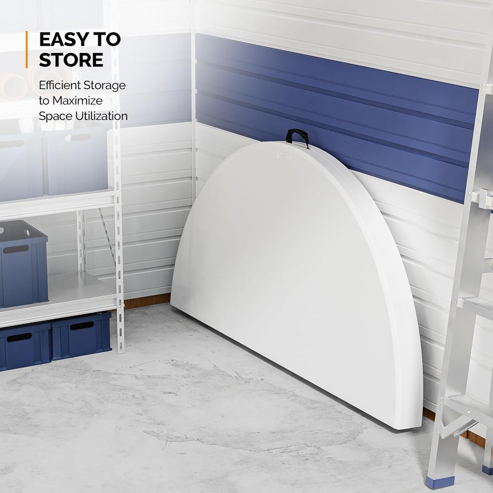 VINGLI White 48" Round Bi-Folding Commercial Table, 4 Feet Portable Plas...